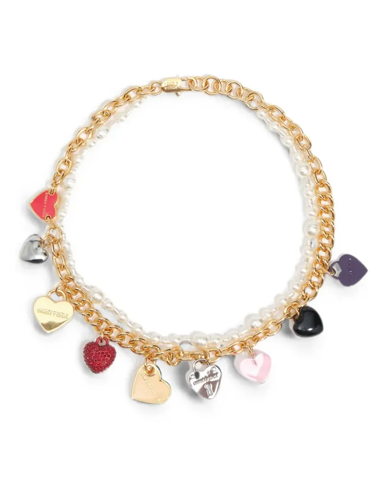 BIMBA Y LOLA Halskette mit Perlenherzen und Logo - Gold Gold
