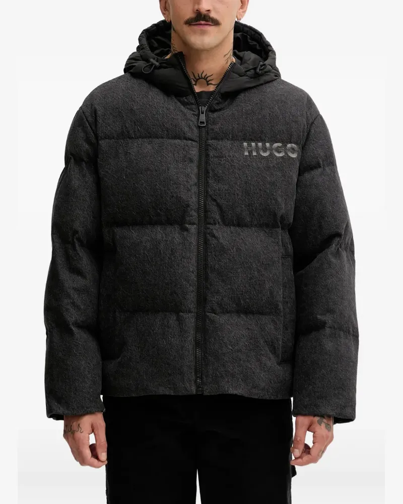 HUGO BOSS logo-print hooded puffer jacket - Schwarz Schwarz