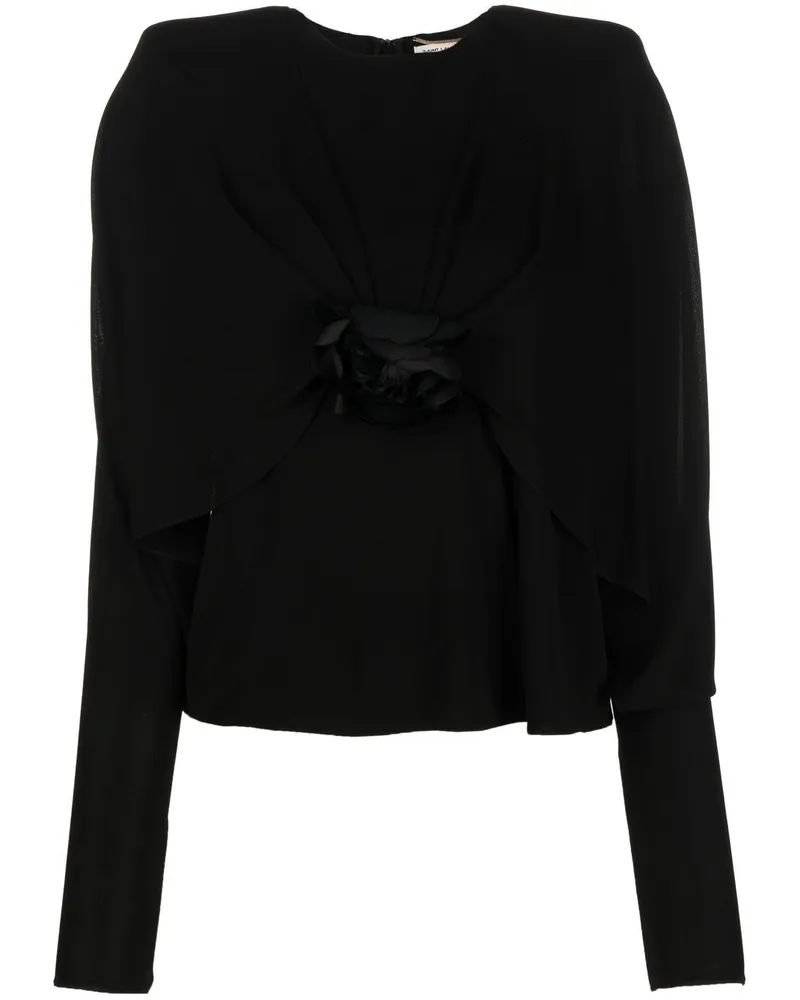Saint Laurent Oberteil aus Krepp mit Blume - Schwarz Schwarz