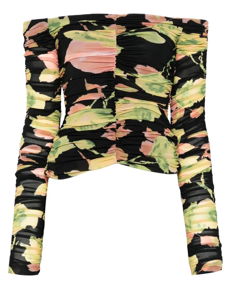 Blumarine Gerafftes Top mit Blumen-Print - Schwarz Schwarz