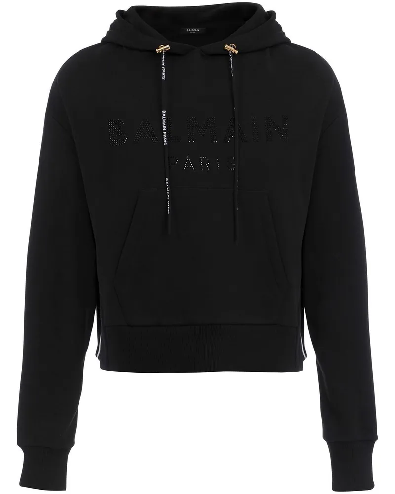 Balmain Hoodie mit Strass-Logo - Schwarz Schwarz