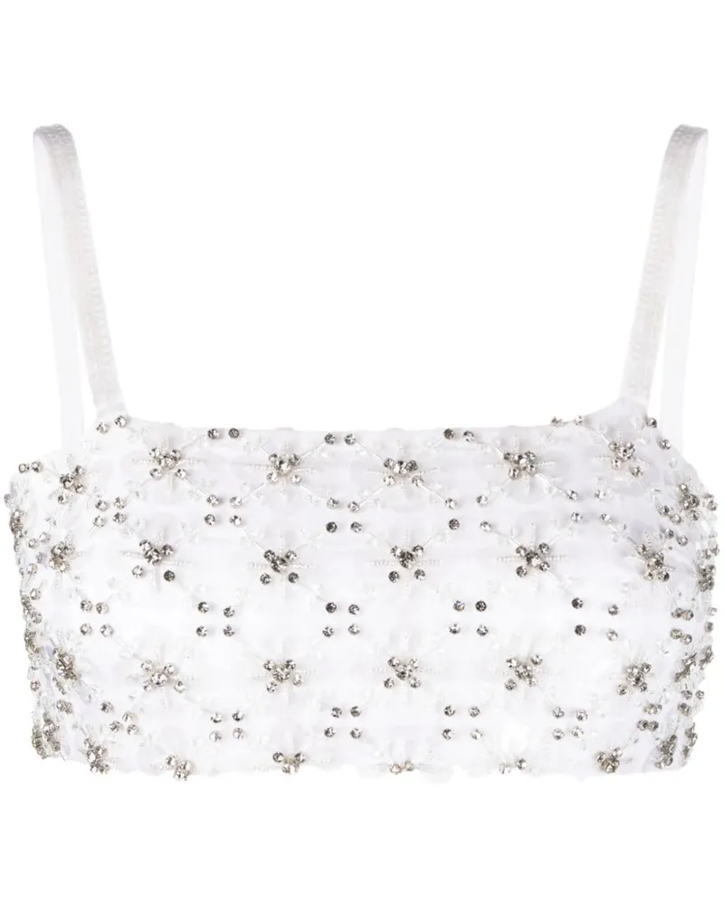 P.A.R.O.S.H. Cropped-Oberteil aus Mesh mit Strass - Weiß Weiß