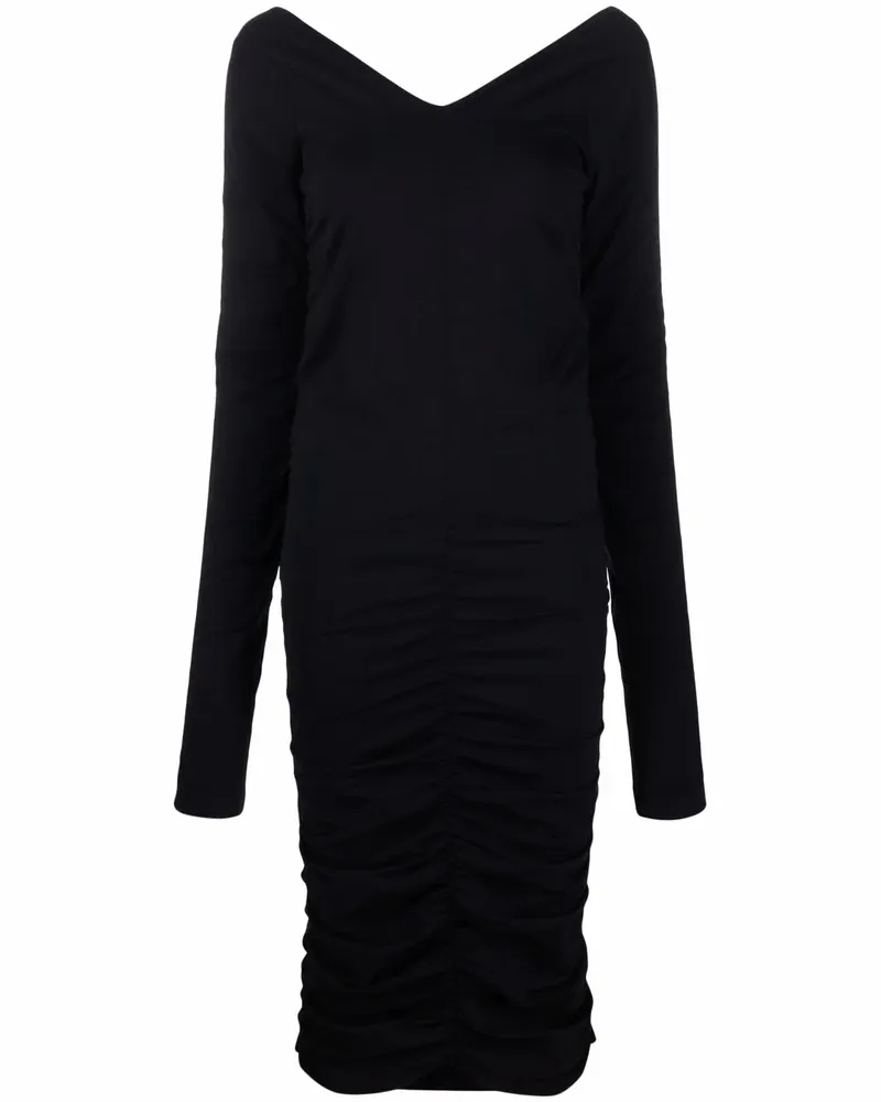Helmut Lang Midikleid mit Raffungen - Schwarz Schwarz