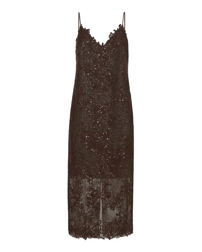 Brunello Cucinelli Dazzling Kleid mit Spitzenstickerei - Braun Braun