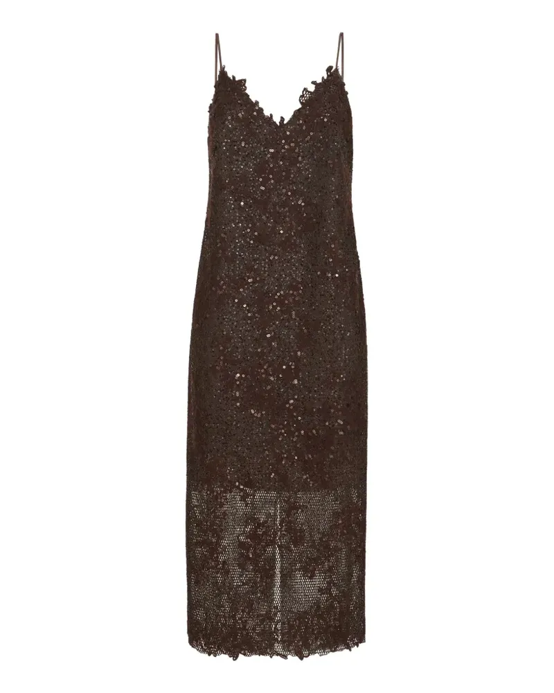 Brunello Cucinelli Dazzling Kleid mit Spitzenstickerei - Braun Braun