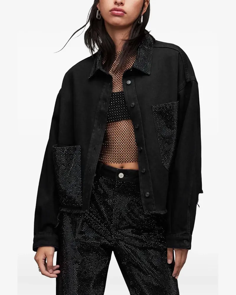 AllSaints Nicky embellished-pocket denim shirt - Schwarz Schwarz