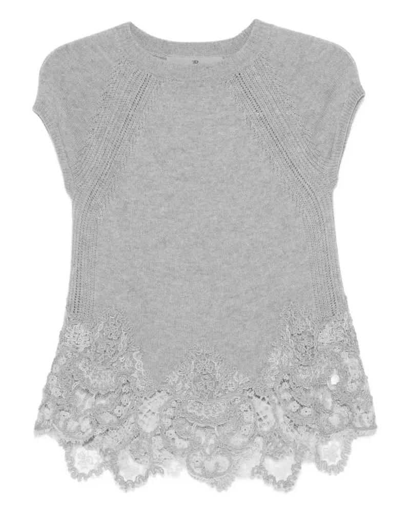 Ermanno Scervino Strickoberteil mit Spitzenbesatz - Grau Grau
