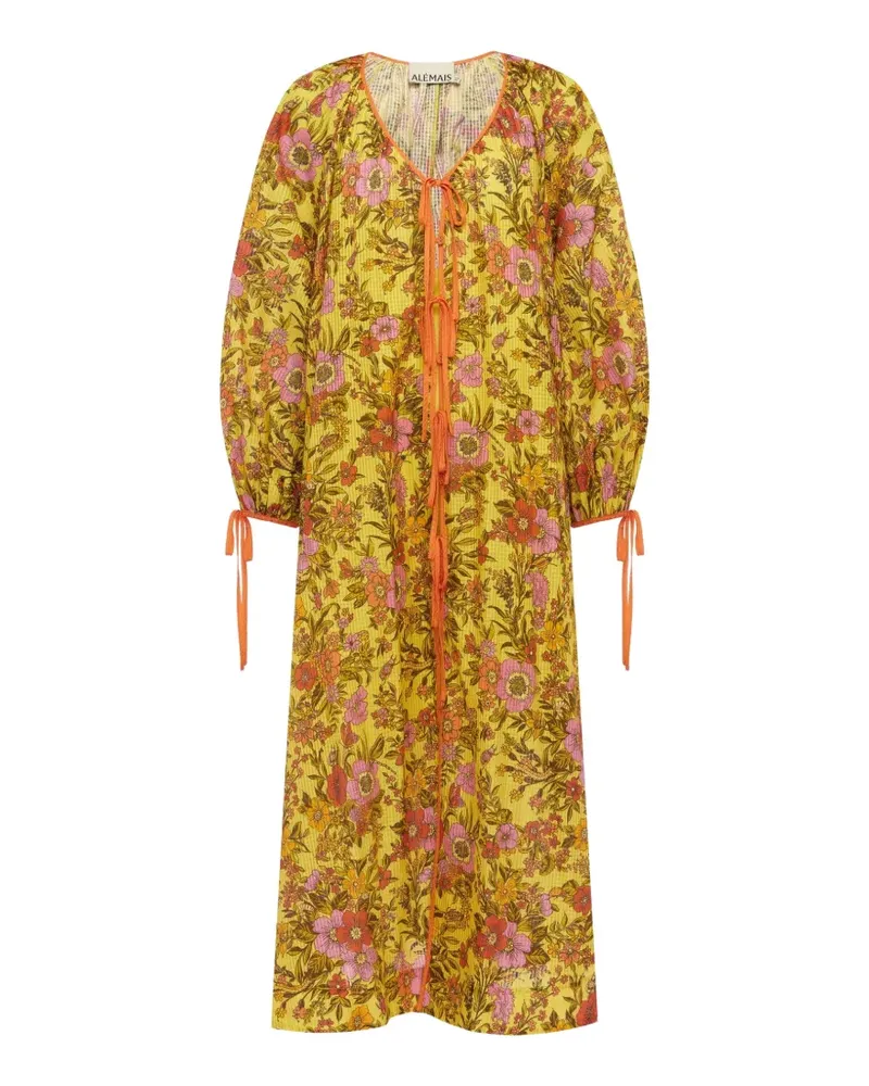 ALEMAIS Kitty Hemdkleid mit Bindeband vorne - Gelb Gelb