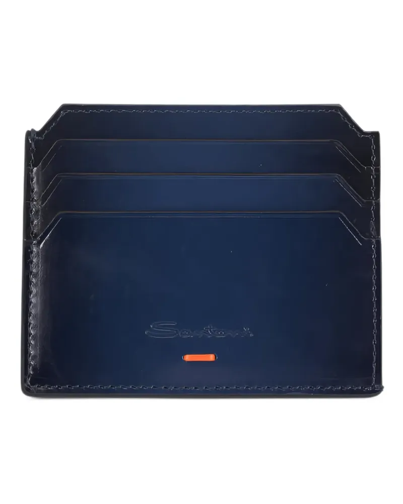 Santoni logo-debossed leather cardholder - Blau Blau