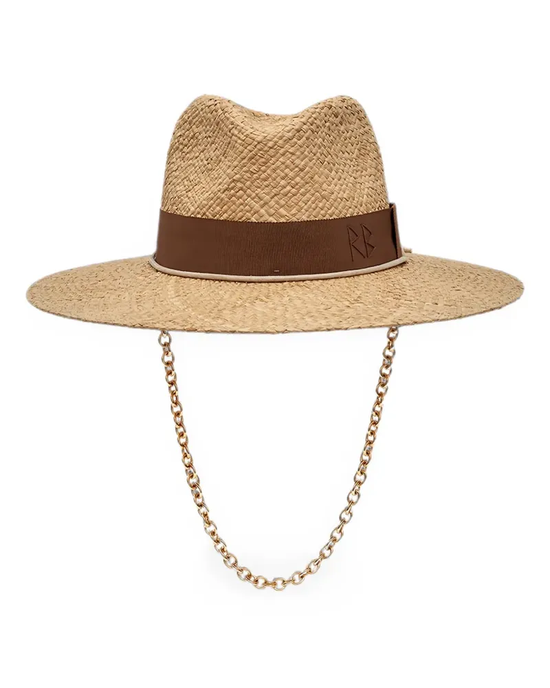 RUSLAN BAGINSKIY chain-strap straw fedora hat - Nude Nude