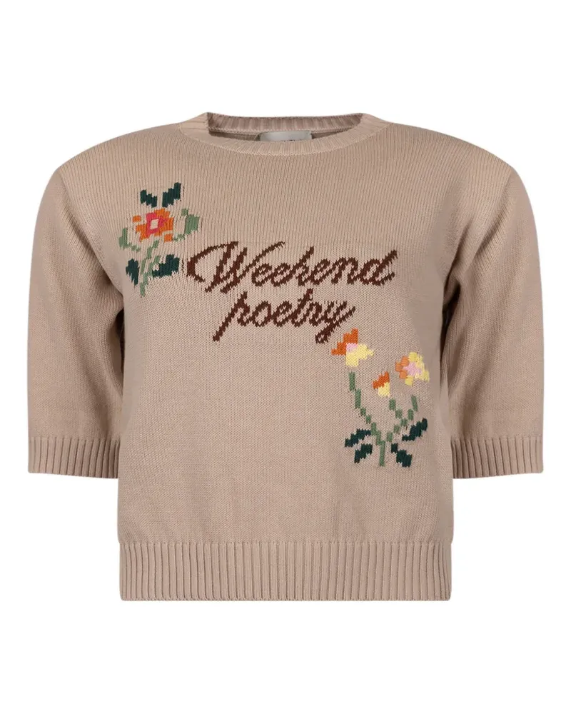 Max Mara floral-intarsia short-sleeve sweater - Nude Nude