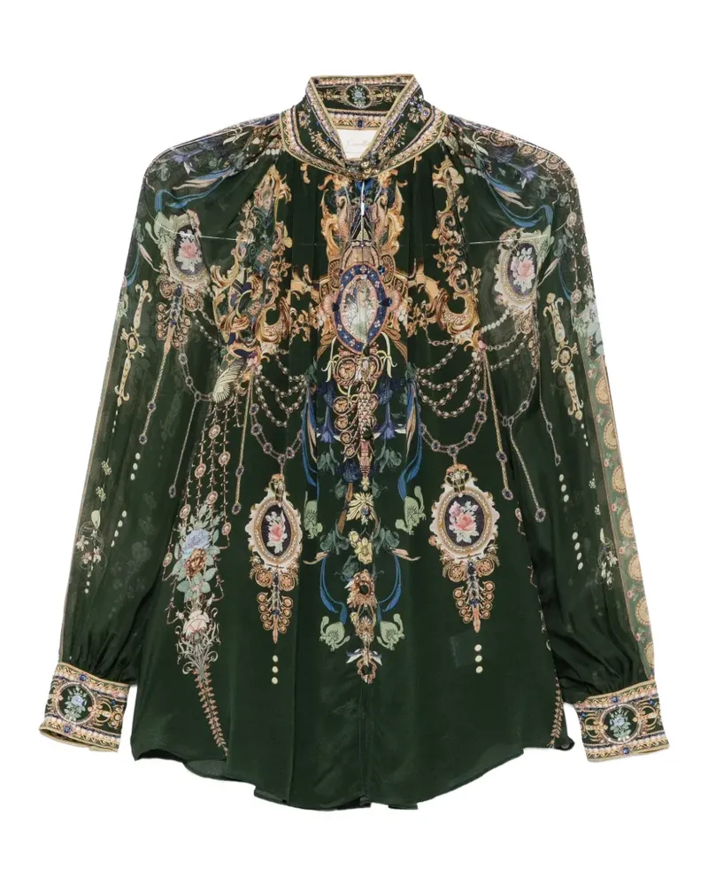 Camilla Bluse aus Seide mit grafischem Print - Grün Grün
