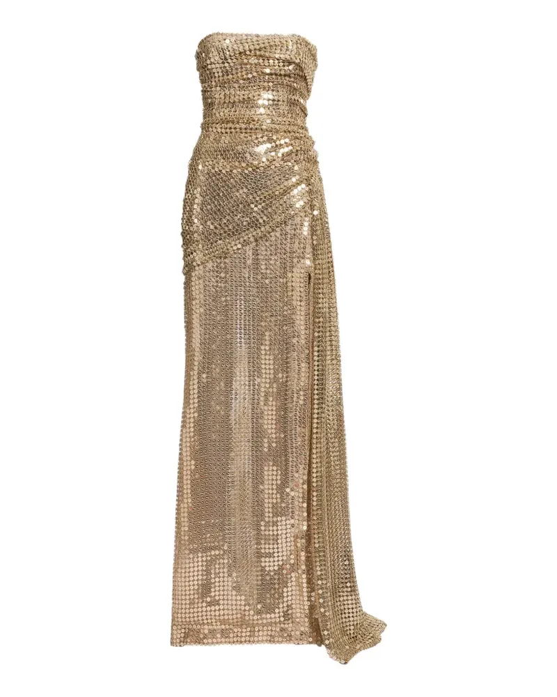 Elie Saab Schulterfreies Maxikleid mit Pailletten - Gold Gold