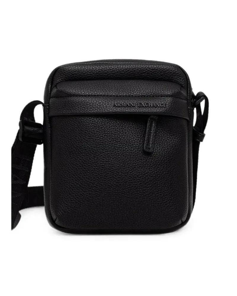 Armani Exchange Strukturierte Kuriertasche mit Logo-Schild - Schwarz Schwarz