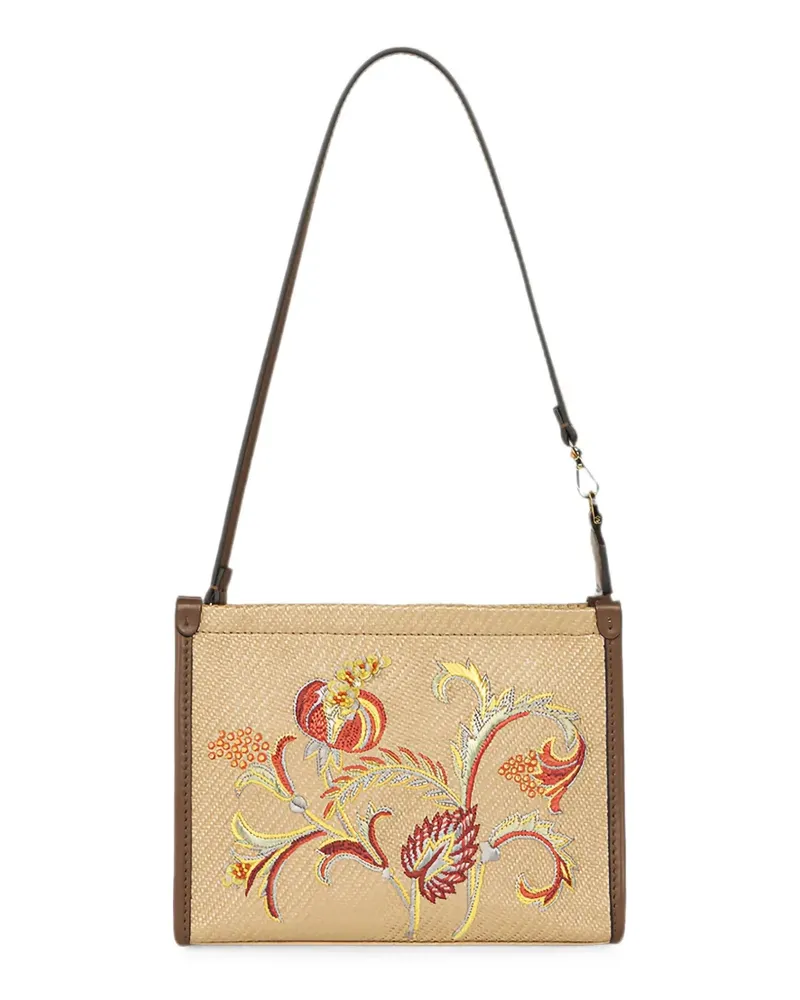 Etro floral-embroidered logo-print shoulder bag - Nude Nude
