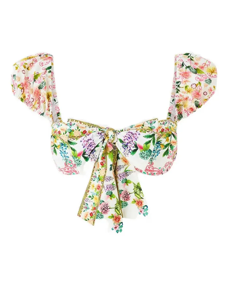 Camilla The Call of Catalonia puff-sleeve tie bikini top - Weiß Weiß