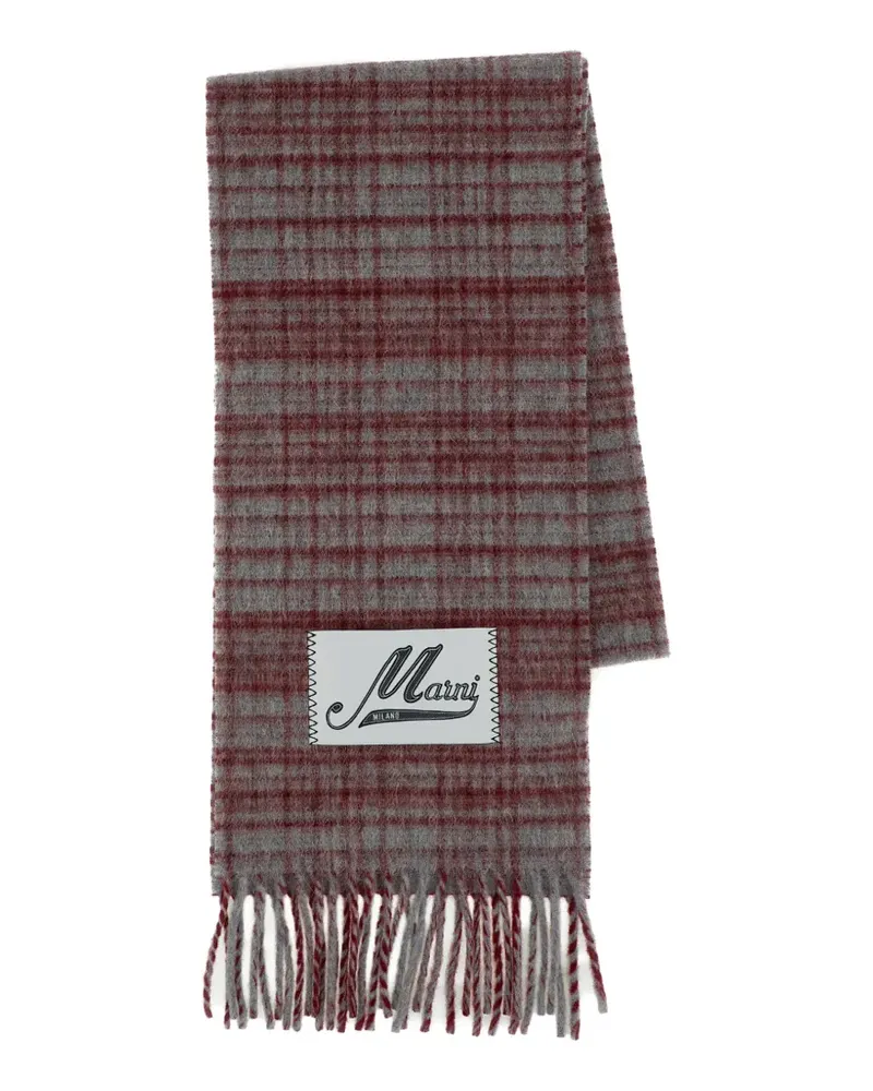 Marni check-pattern fringed scarf - Grau Grau