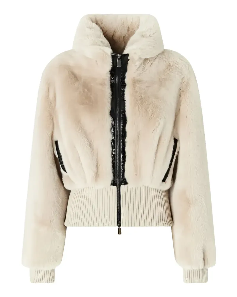 Pinko Bagels faux-fur ribbed-trim jacket - Nude Nude