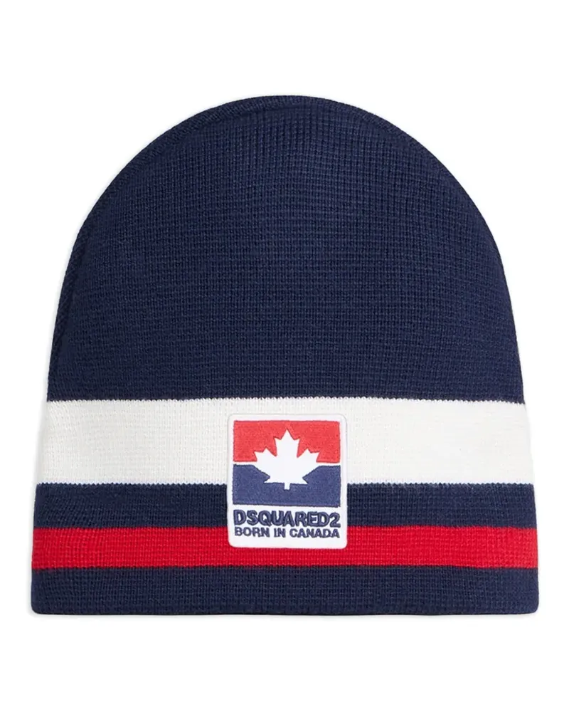 Dsquared2 logo-patch striped beanie hat - Blau Blau