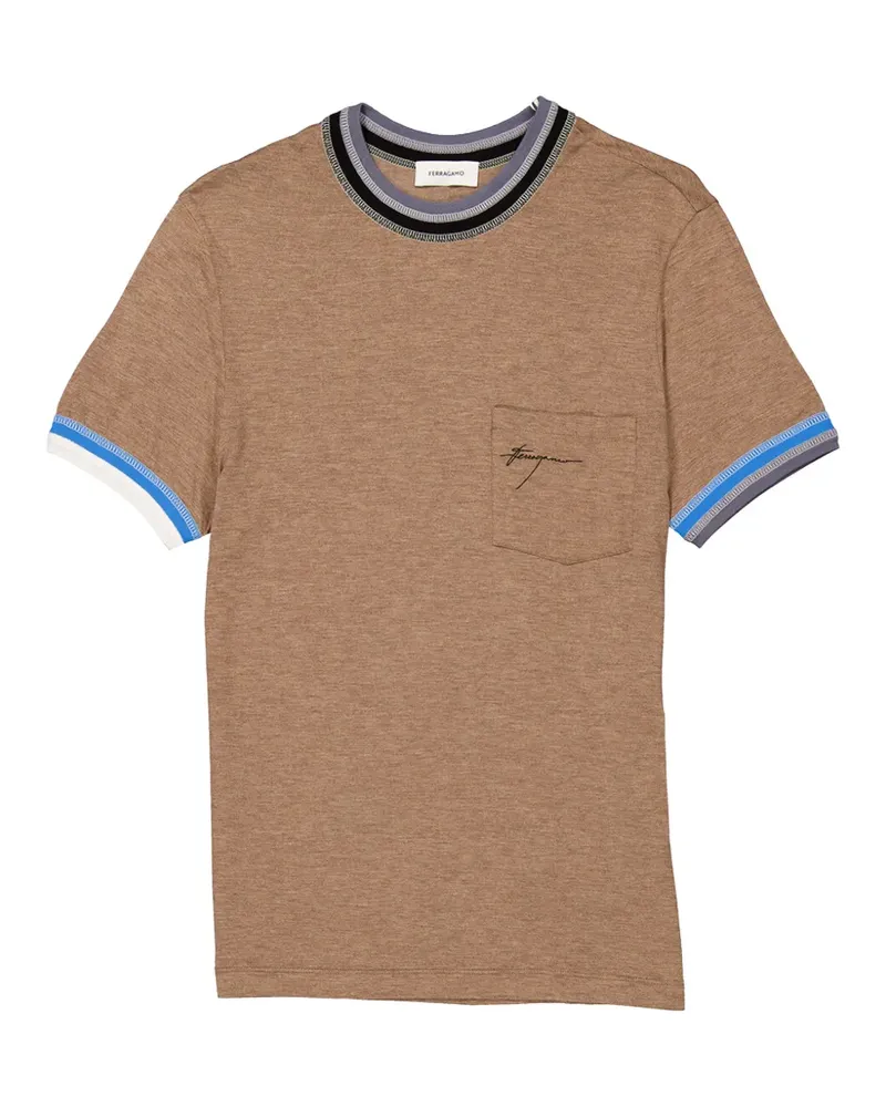 Ferragamo T-Shirt mit Logo-Stickerei - Braun Braun