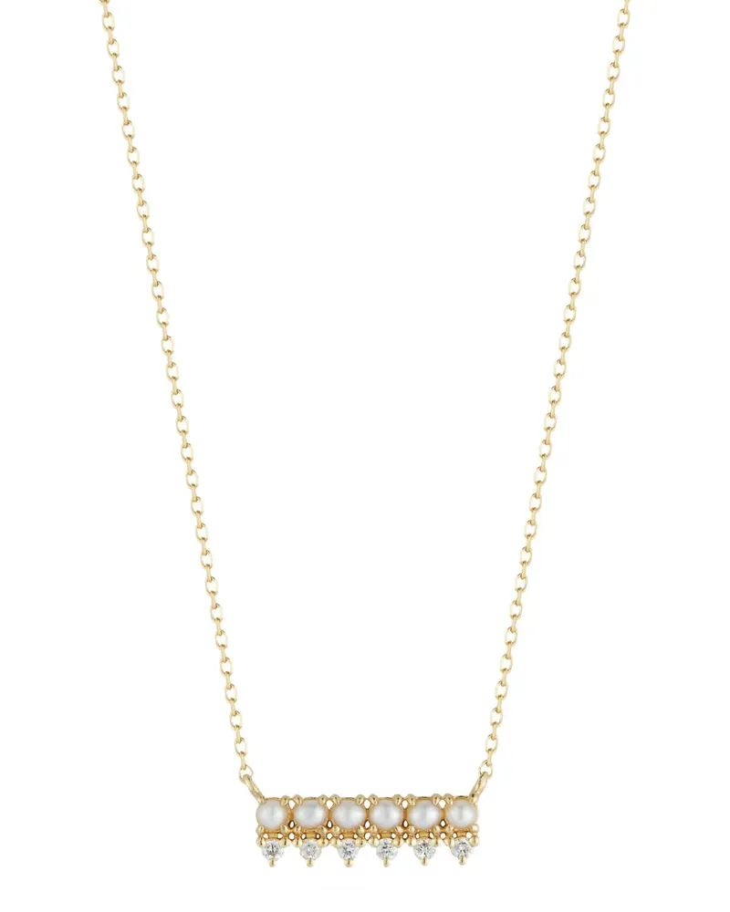 MATEO The Little Things pearl and diamond horizontal bar necklace - Gold Gold