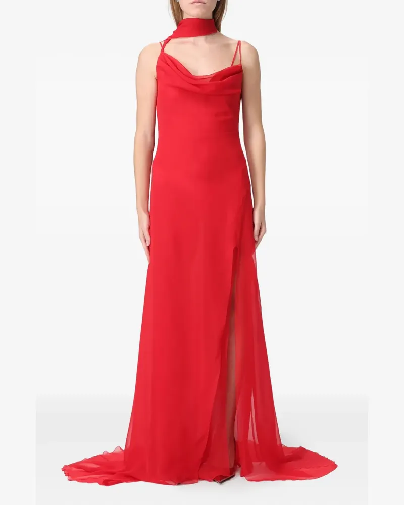 Blumarine Georgette cowl-neck side-slit maxi dress - Rot Rot