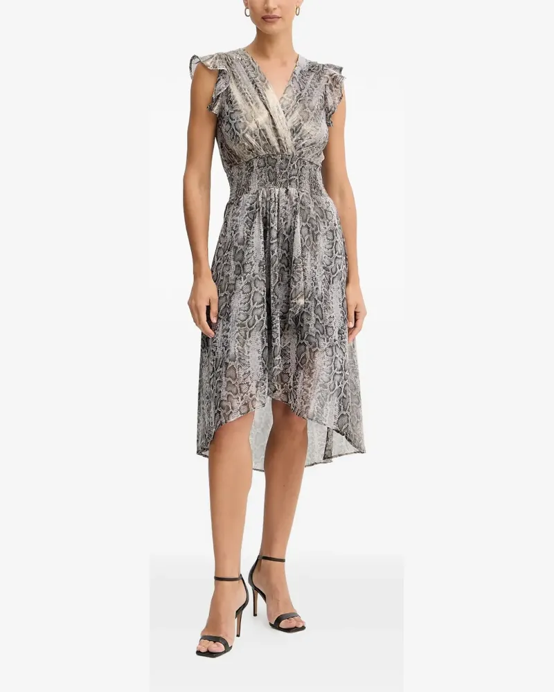 Morgan ruffled reptile-print midi dress - Grau Grau