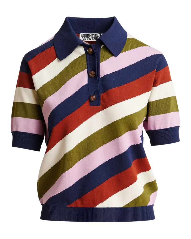 Essentiel striped fine-knit polo top - Blau Blau
