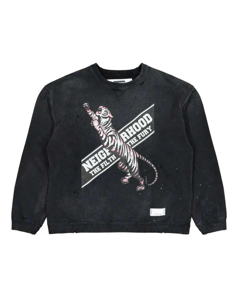 Neighborhood Ausgeblichenes Sweatshirt mit Tiger-Print - Schwarz Schwarz