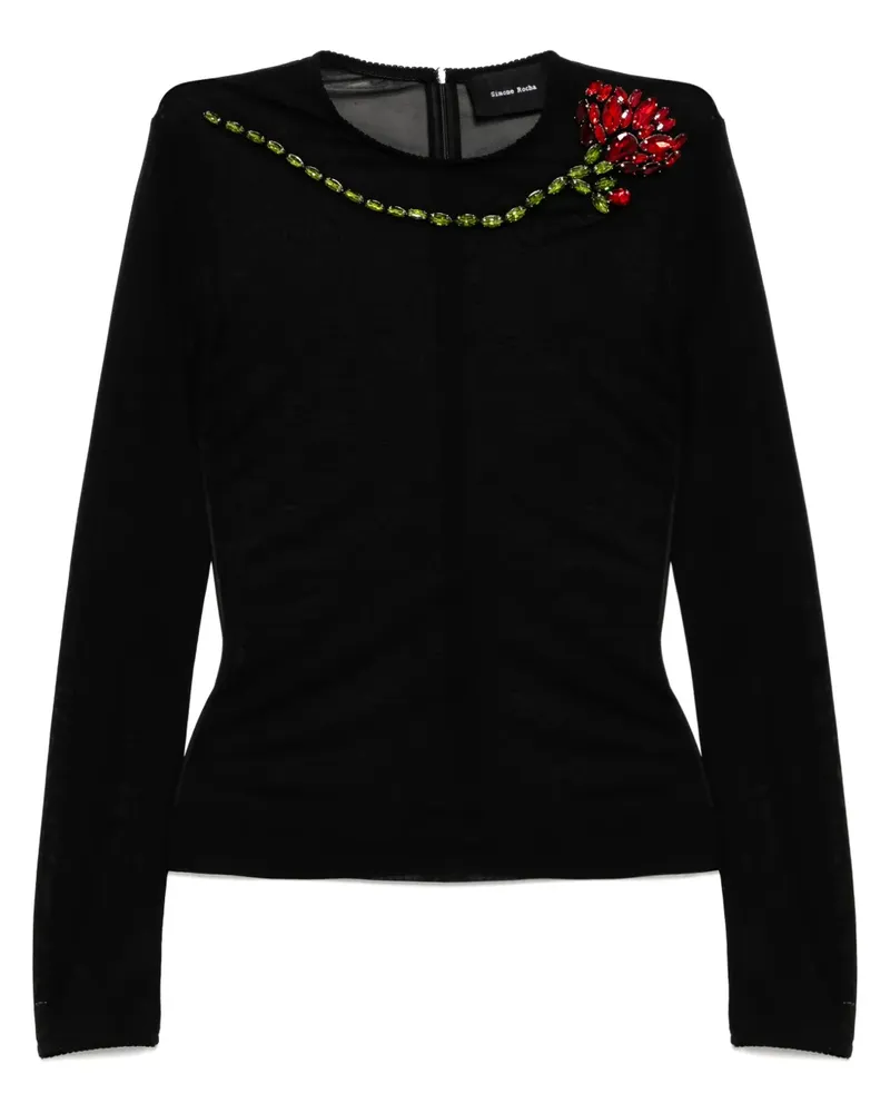 Simone Rocha Mesh-Oberteil mit Nelkenverzierung - Schwarz Schwarz