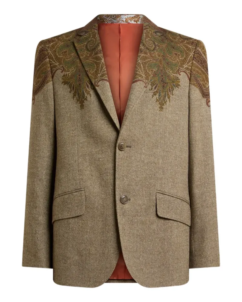 Etro single-breasted wool-blend jacket with placed Paisley pochette print - Nude Nude