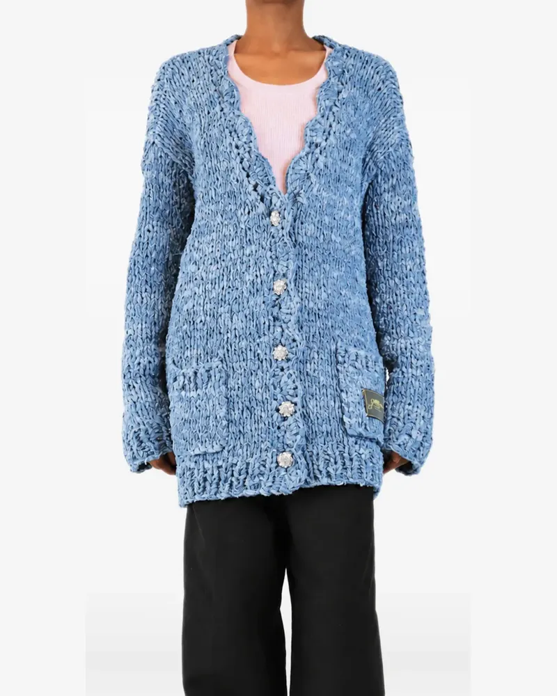 Ganni jewelled-button hand-knit cardigan - Blau Blau