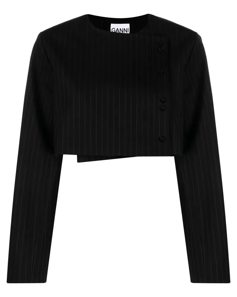 Ganni Cropped-Jacke mit Nadelstreifen - Schwarz Schwarz