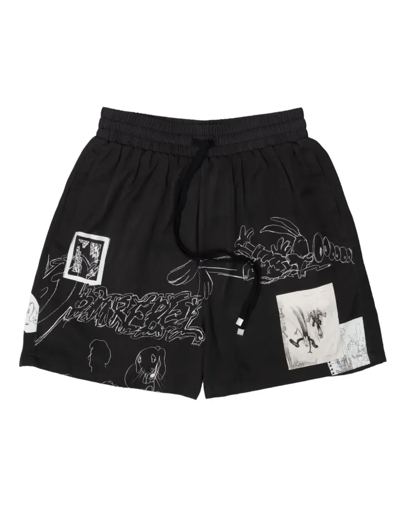 DOMREBEL Shorts mit grafischem Print - Schwarz Schwarz