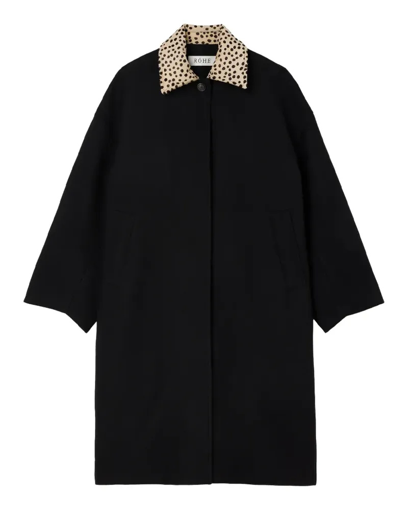 Róhe Wollmantel mit Kragen im Leopardenprint - Schwarz Schwarz