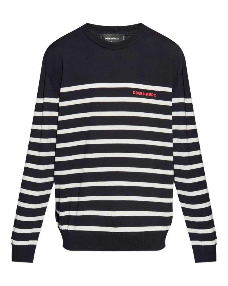 Dsquared2 Gestreifter Pullover mit Logo-Detail - Blau Blau