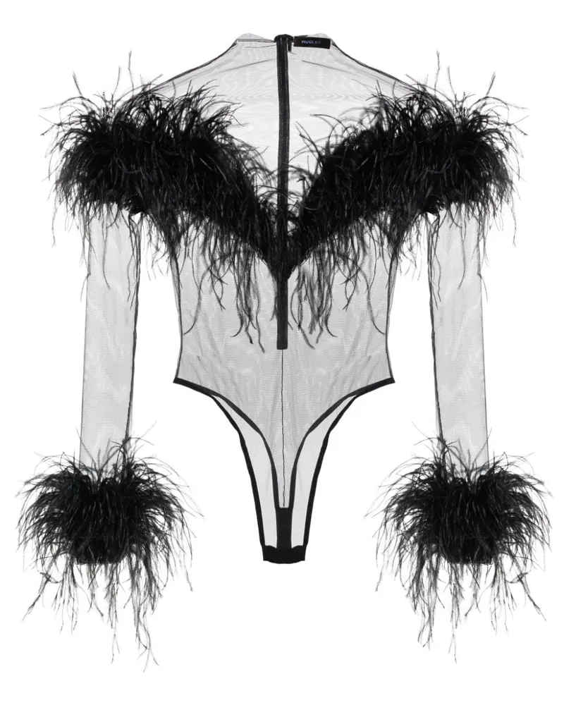 Thierry Mugler Body mit Federnsaum - Schwarz Schwarz