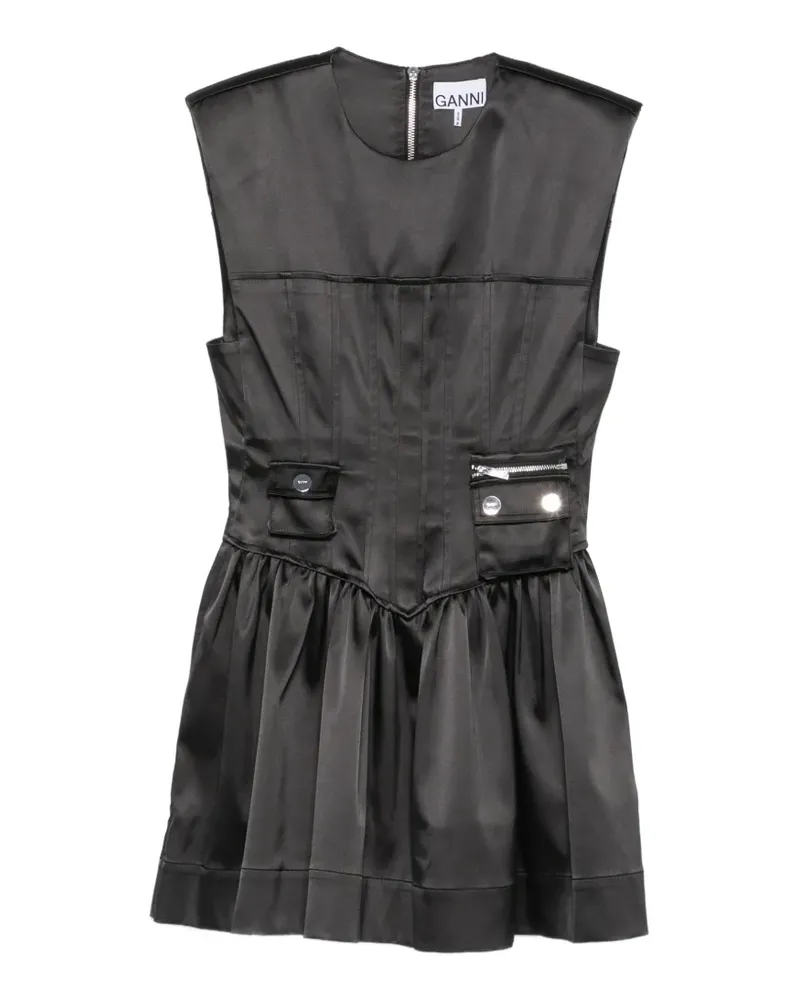 Ganni Minikleid mit Corsage - Schwarz Schwarz
