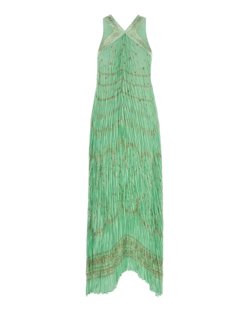 Alberta Ferretti printed plissé-effect sleeveless dress - Grün Grün