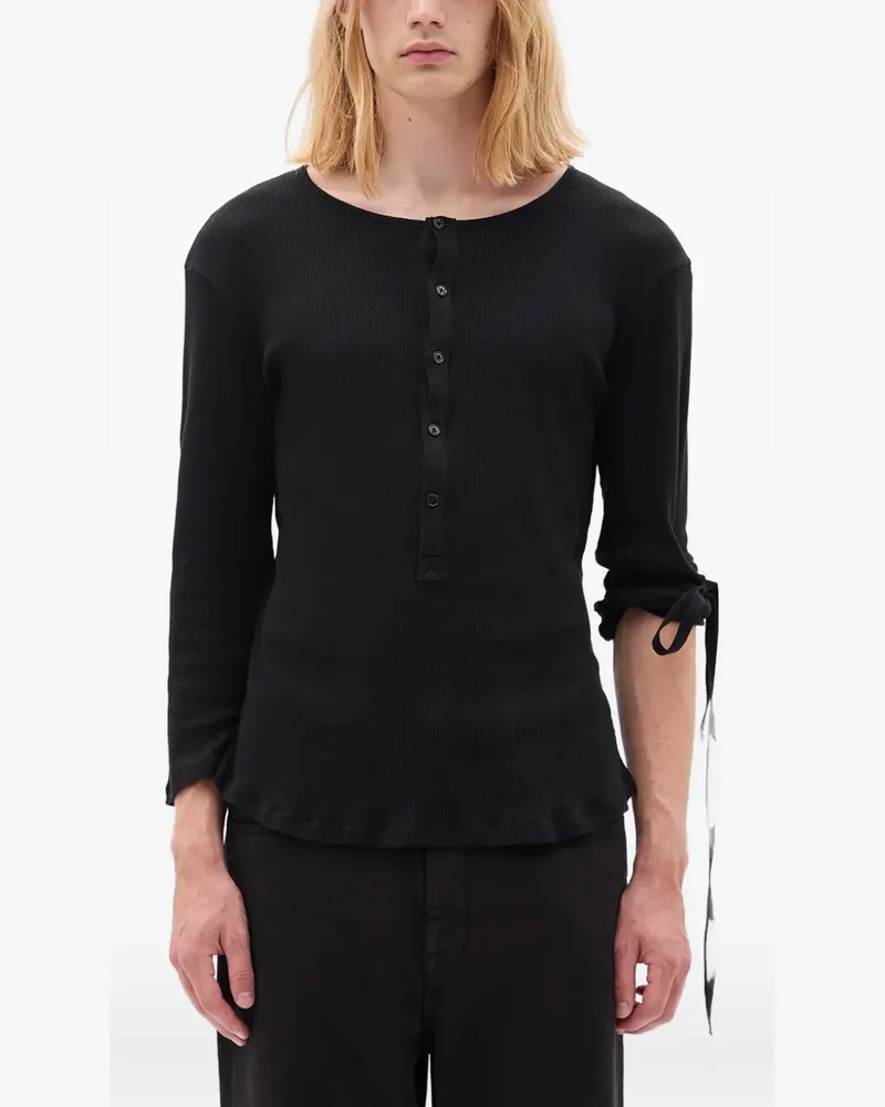 Ann Demeulemeester Geripptes Ilyas T-Shirt mit Schleifendetail - Schwarz Schwarz