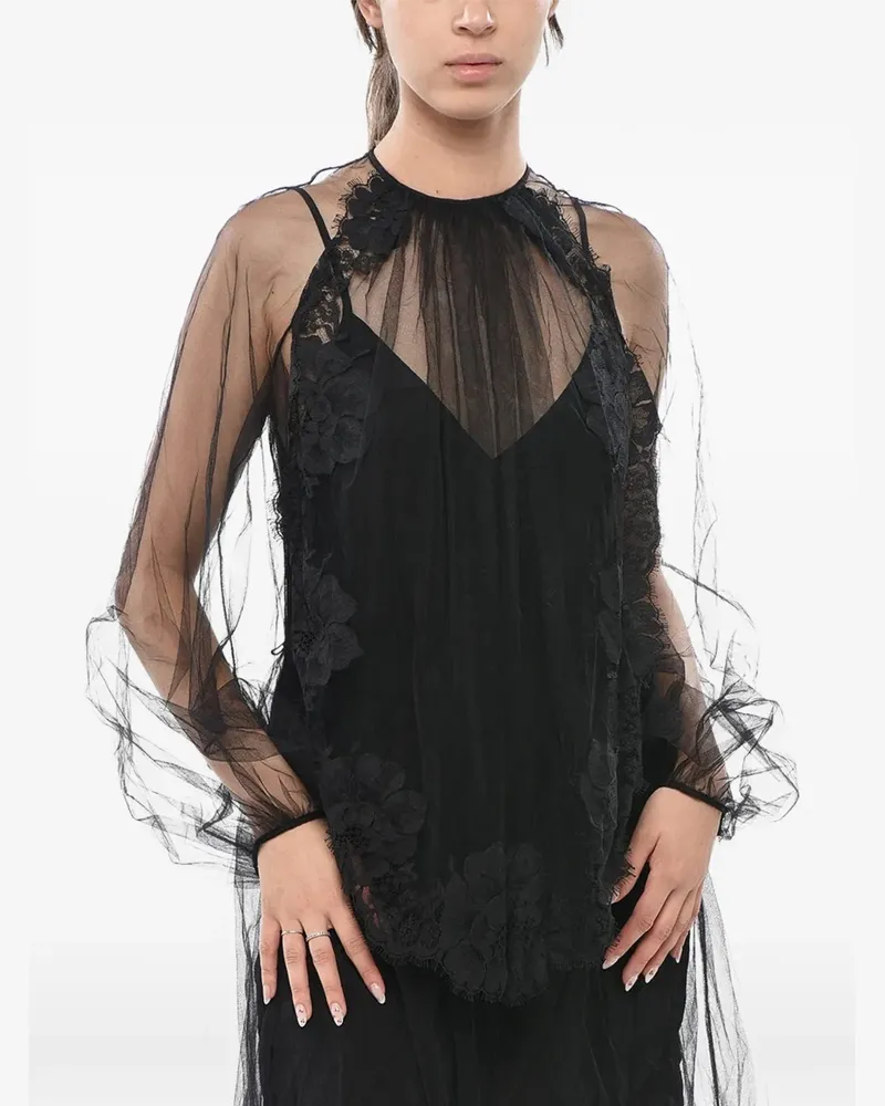 Stella McCartney Sophie Tüll-Maxikleid mit Spitzenbesatz - Schwarz Schwarz