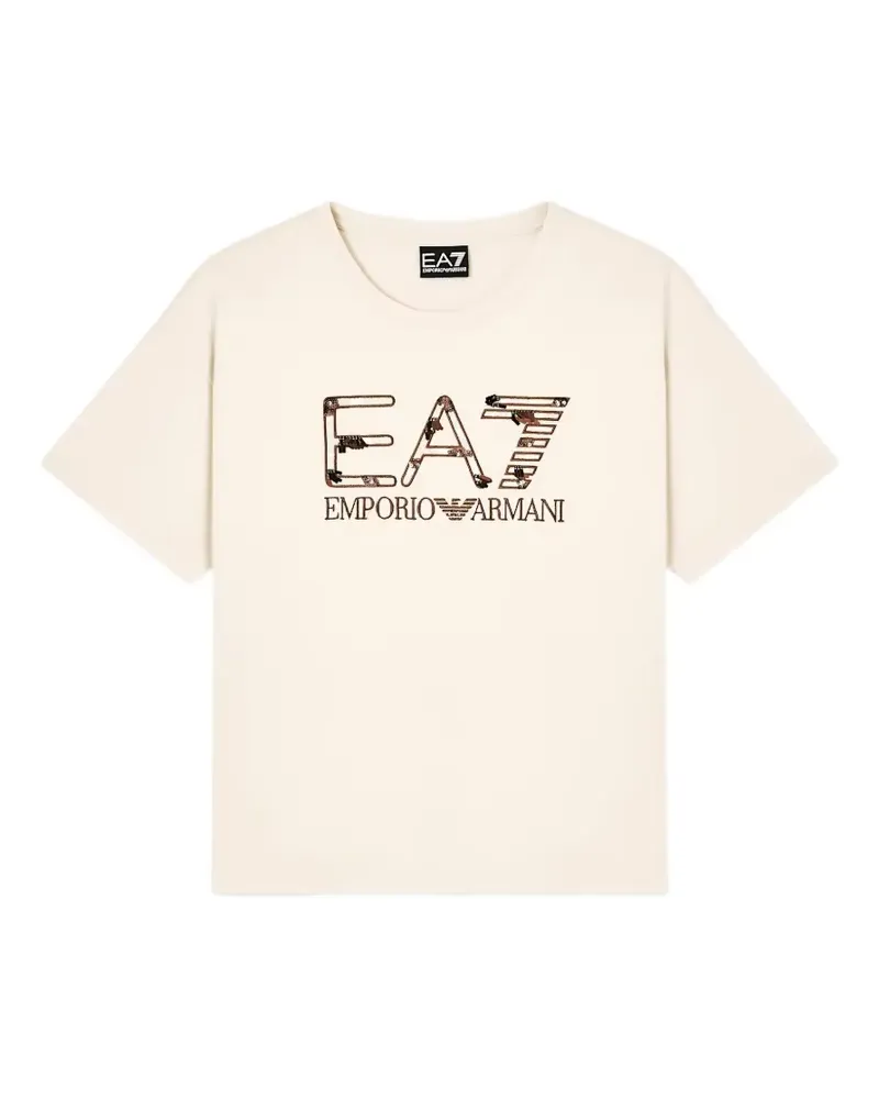 EA7 T-Shirt mit Logo-Stickerei - Nude Nude