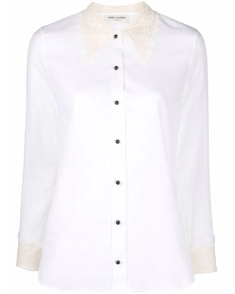 Saint Laurent Gestreiftes Hemd mit Spitzenborte - Nude Nude