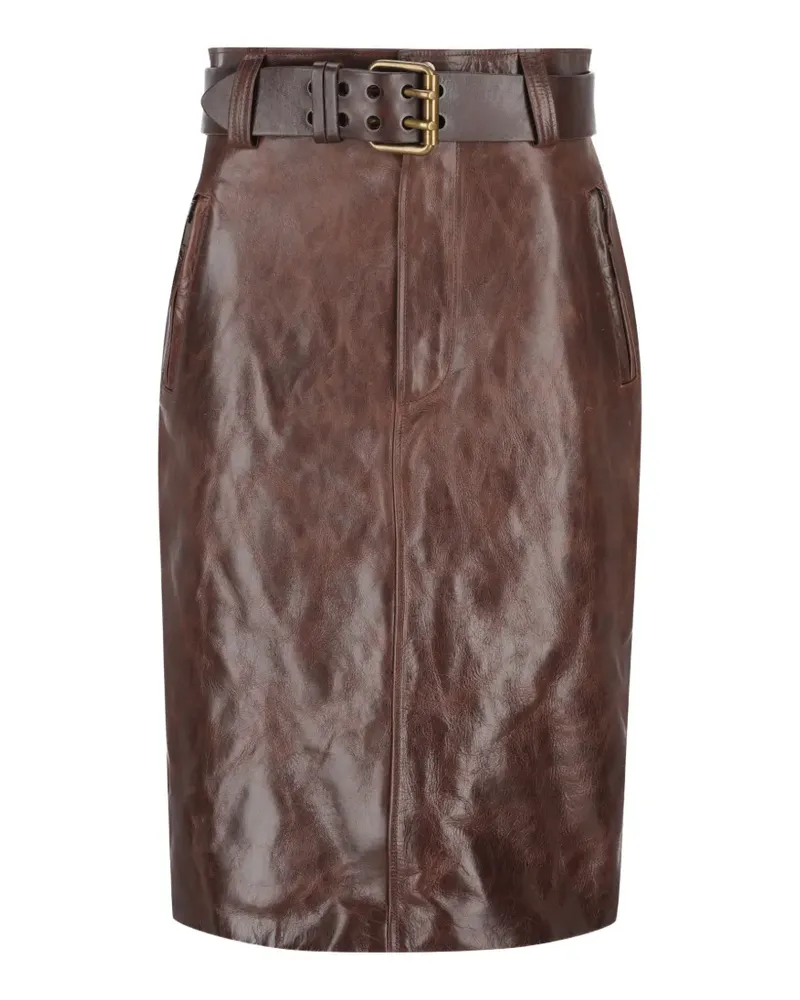 Saint Laurent belted leather midi skirt - Braun Braun