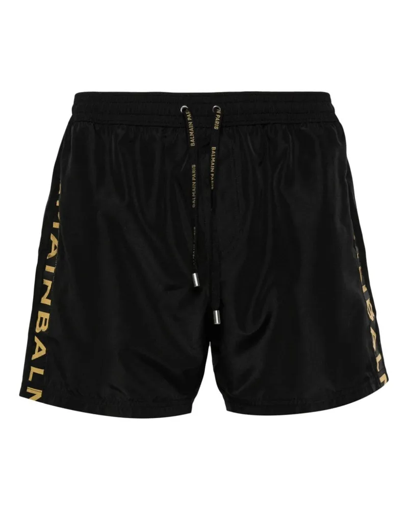 Balmain Badeshorts mit Logo-Verzierung - Schwarz Schwarz