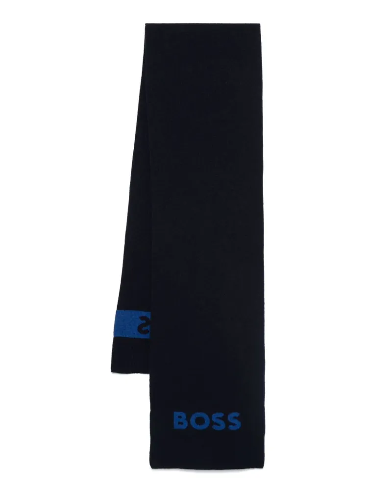 HUGO BOSS Schal mit Intarsien-Logo - Blau Blau