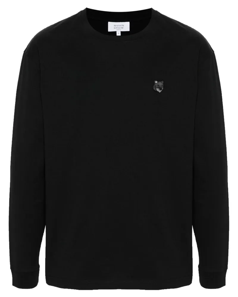 Kitsuné Sweatshirt mit Fuchskopf-Applikation - Schwarz Schwarz