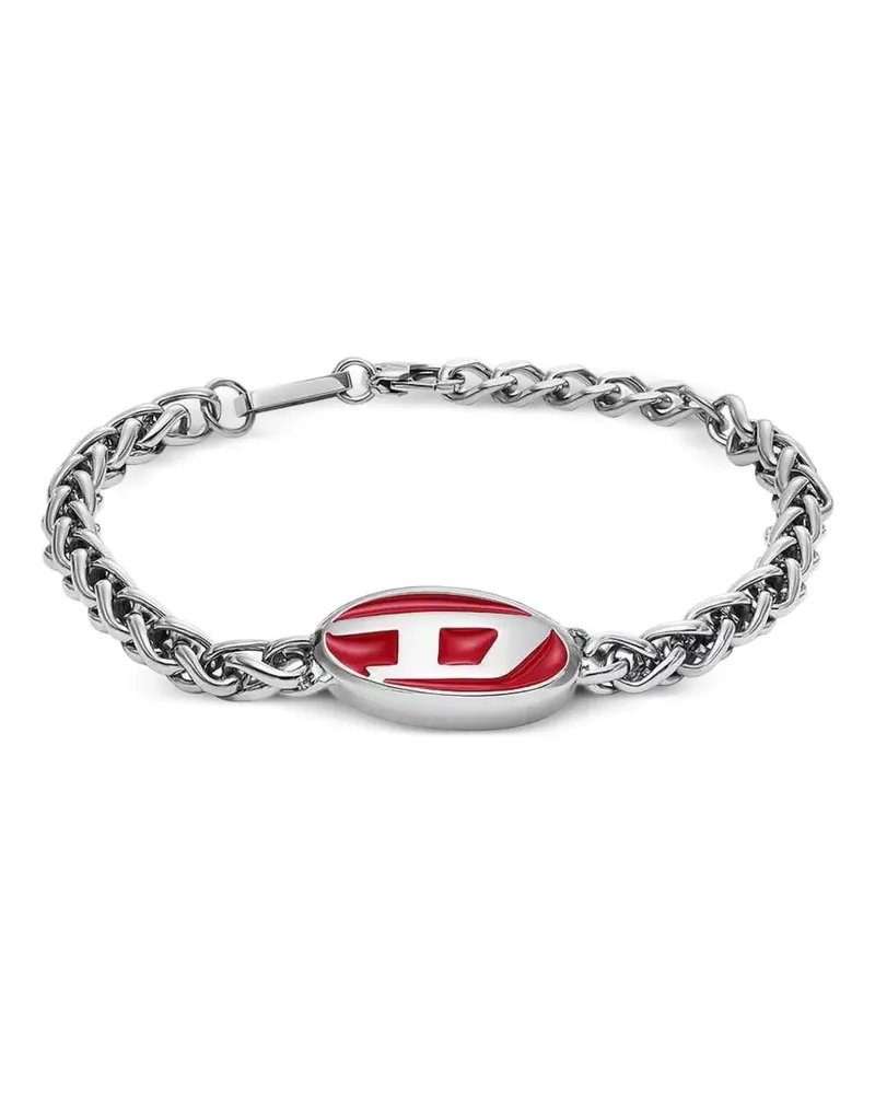 Diesel Armband mit Logoplakette und Weizenkette - Silber Silber