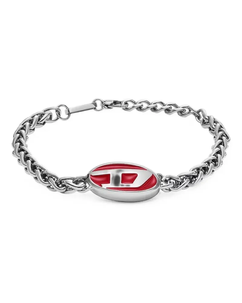 Diesel Armband mit Logoplakette und Weizenkette - Silber Silber