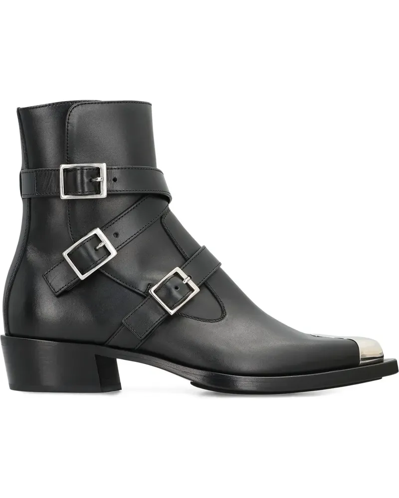 Alexander McQueen buckled pointed-toe boots - Schwarz Schwarz